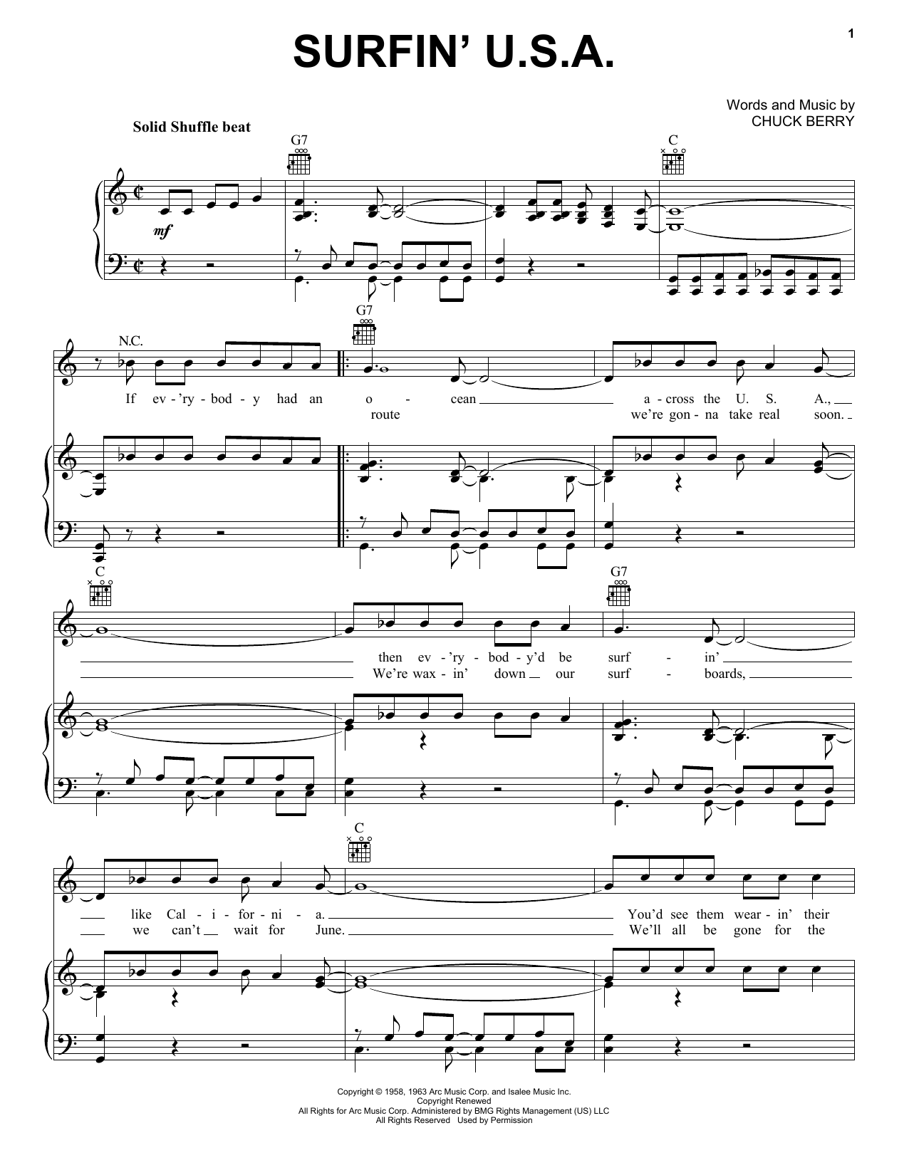 The Beach Boys Surfin' U.S.A. sheet music notes and chords. Download Printable PDF.