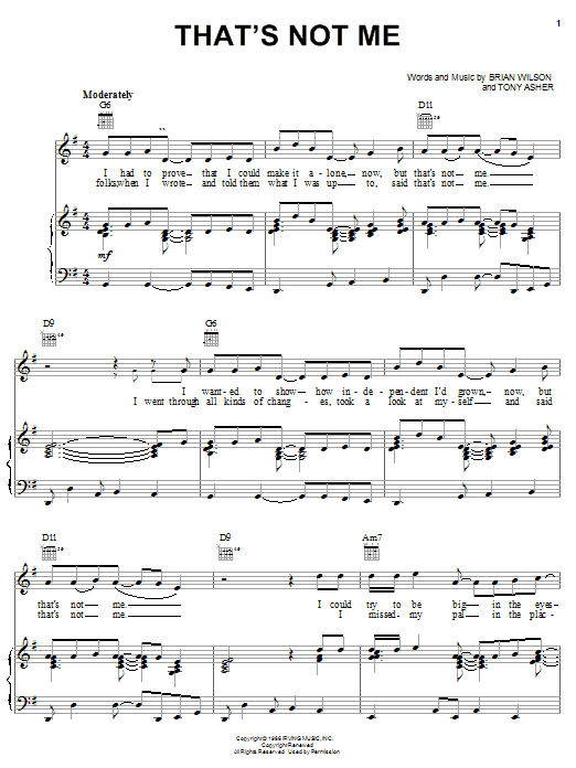 The Beach Boys That's Not Me Sheet Music Notes & Chords for Lead Sheet / Fake Book - Download or Print PDF