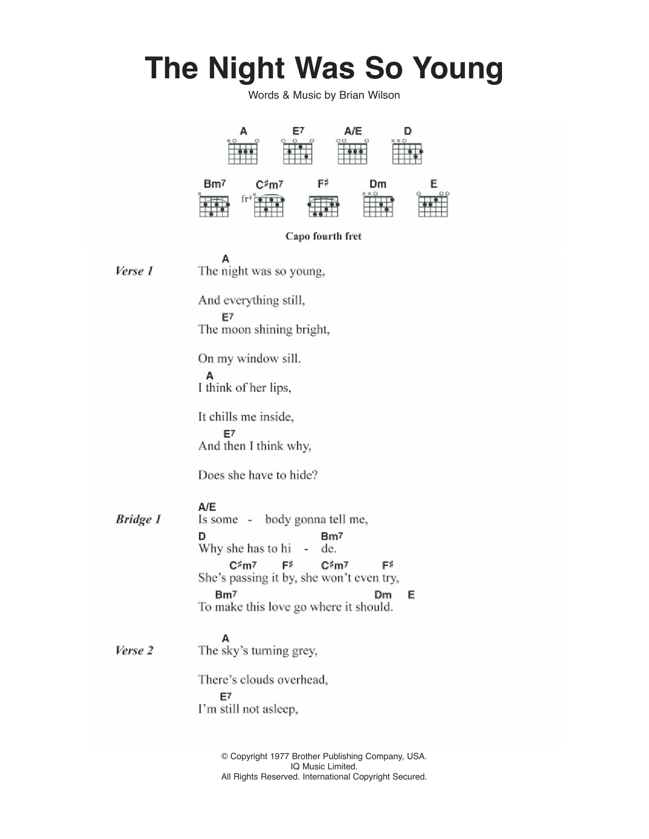 The Beach Boys The Night Was So Young Sheet Music Notes & Chords for Lyrics & Chords - Download or Print PDF