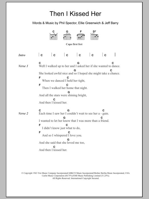 The Beach Boys Then I Kissed Her Sheet Music Notes & Chords for Lyrics & Chords - Download or Print PDF