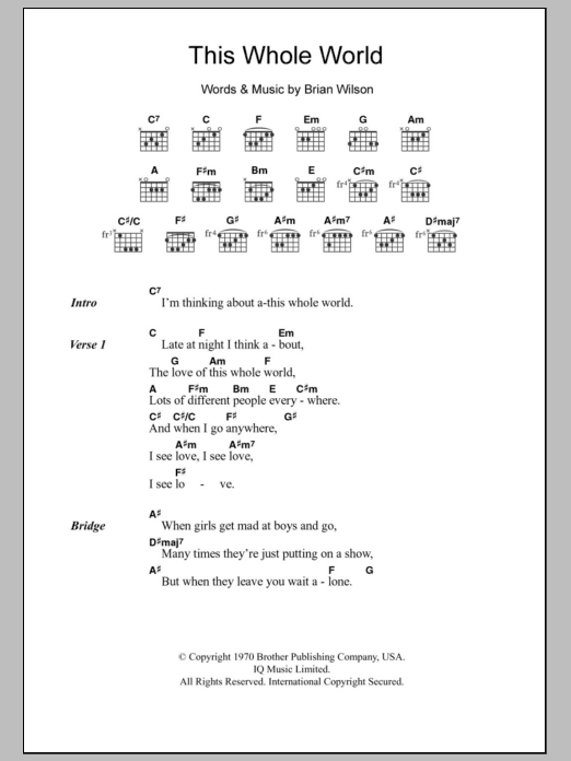 The Beach Boys This Whole World Sheet Music Notes & Chords for Lyrics & Chords - Download or Print PDF The Beach Boys This Whole World Sheet Music Notes & Chords for Lyrics & Chords - Download or Print PDF