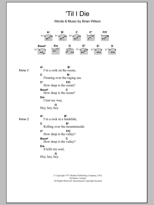 The Beach Boys 'Til I Die Sheet Music Notes & Chords for Lyrics & Chords - Download or Print PDF