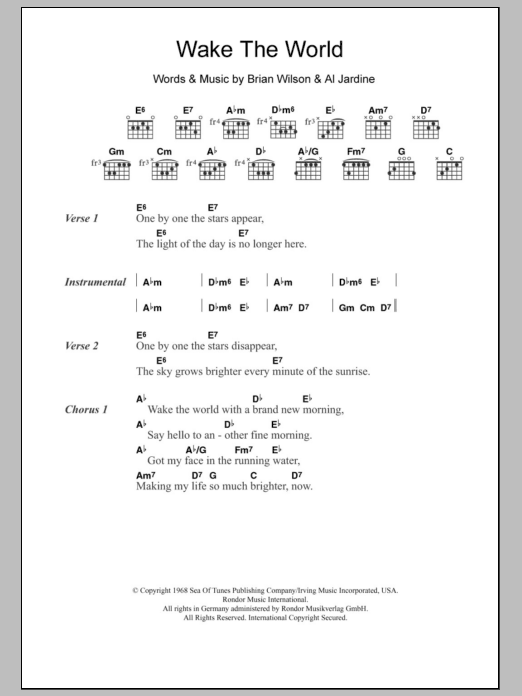 The Beach Boys Wake The World Sheet Music Notes & Chords for Lyrics & Chords - Download or Print PDF