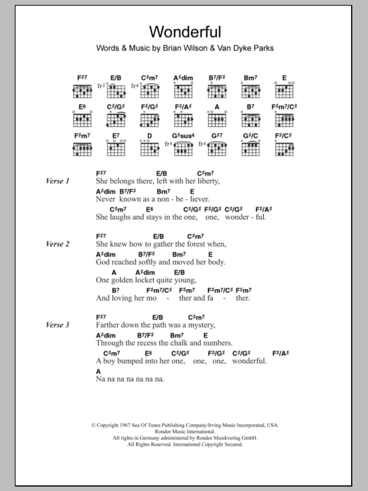 The Beach Boys Wonderful Sheet Music Notes & Chords for Lyrics & Chords - Download or Print PDF