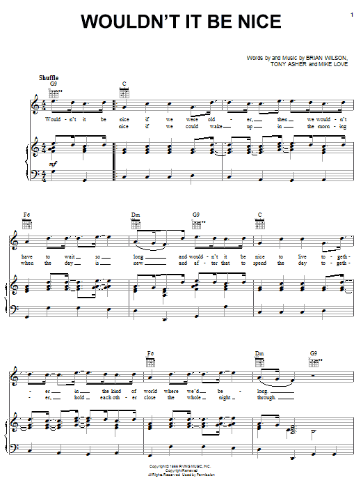 The Beach Boys Wouldn't It Be Nice Sheet Music Notes & Chords for Piano, Vocal & Guitar - Download or Print PDF