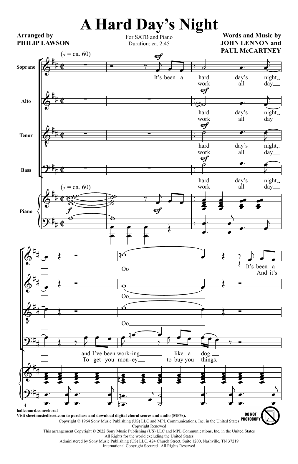 The Beatles A Hard Day's Night (5 Beatles Songs) (arr. Philip Lawson) Sheet Music Notes & Chords for SATB Choir - Download or Print PDF