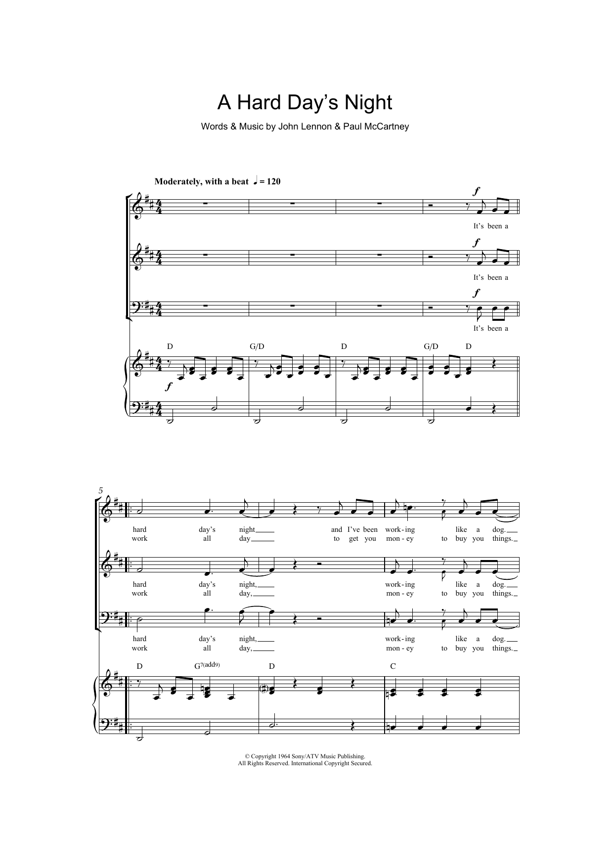 The Beatles A Hard Day's Night (arr. Barrie Carson Turner) Sheet Music Notes & Chords for SAB - Download or Print PDF
