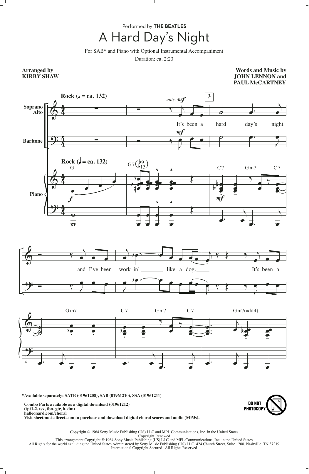 The Beatles A Hard Day's Night (arr. Kirby Shaw) Sheet Music Notes & Chords for SAB Choir - Download or Print PDF