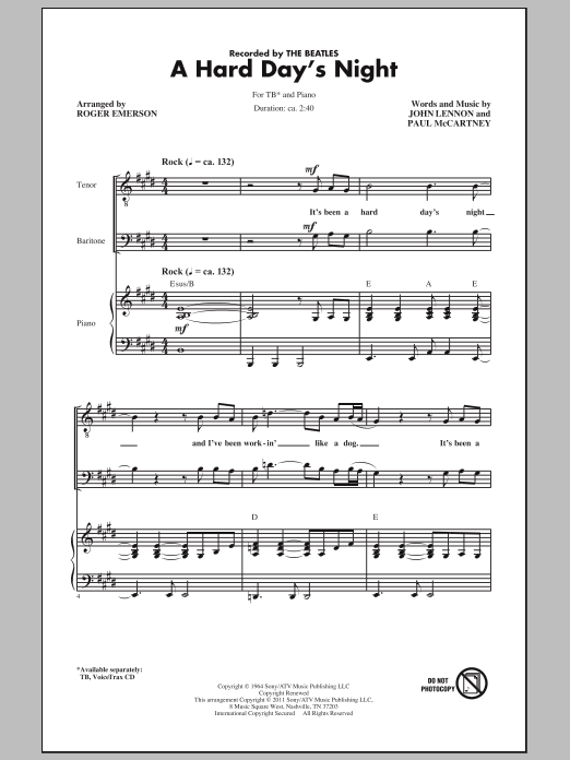 The Beatles A Hard Day's Night (arr. Roger Emerson) Sheet Music Notes & Chords for TB - Download or Print PDF