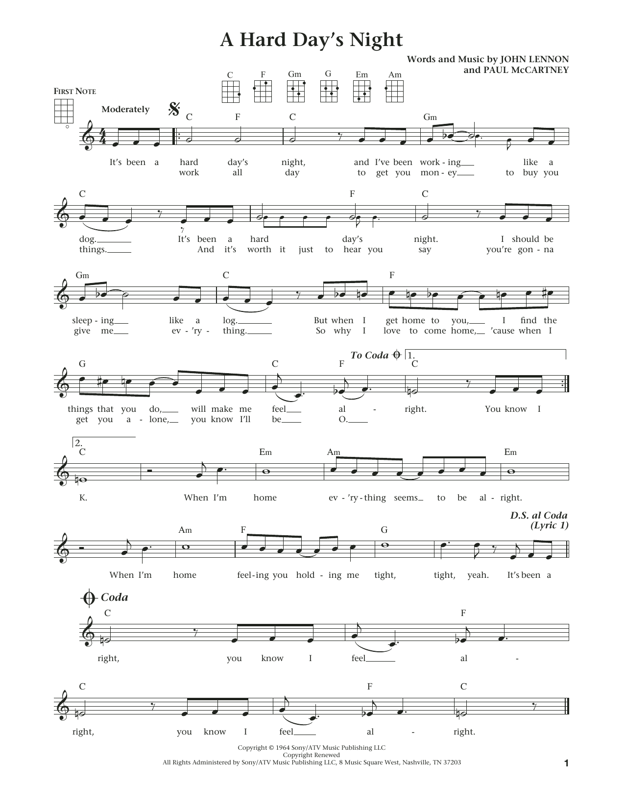 The Beatles A Hard Day's Night (from The Daily Ukulele) (arr. Liz and Jim Beloff) Sheet Music Notes & Chords for Ukulele - Download or Print PDF