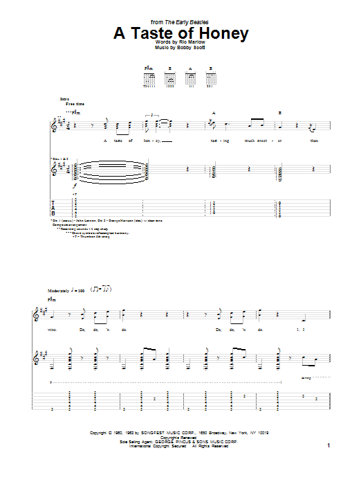 The Beatles A Taste Of Honey Sheet Music Notes & Chords for Guitar Tab - Download or Print PDF