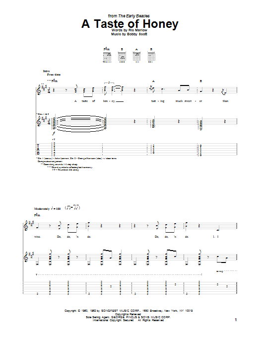 The Beatles A Taste Of Honey sheet music notes and chords. Download Printable PDF.