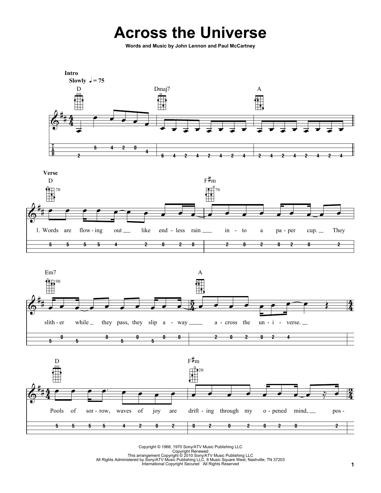 The Beatles Across The Universe (arr. Bobby Westfall) Sheet Music Notes & Chords for Mandolin - Download or Print PDF