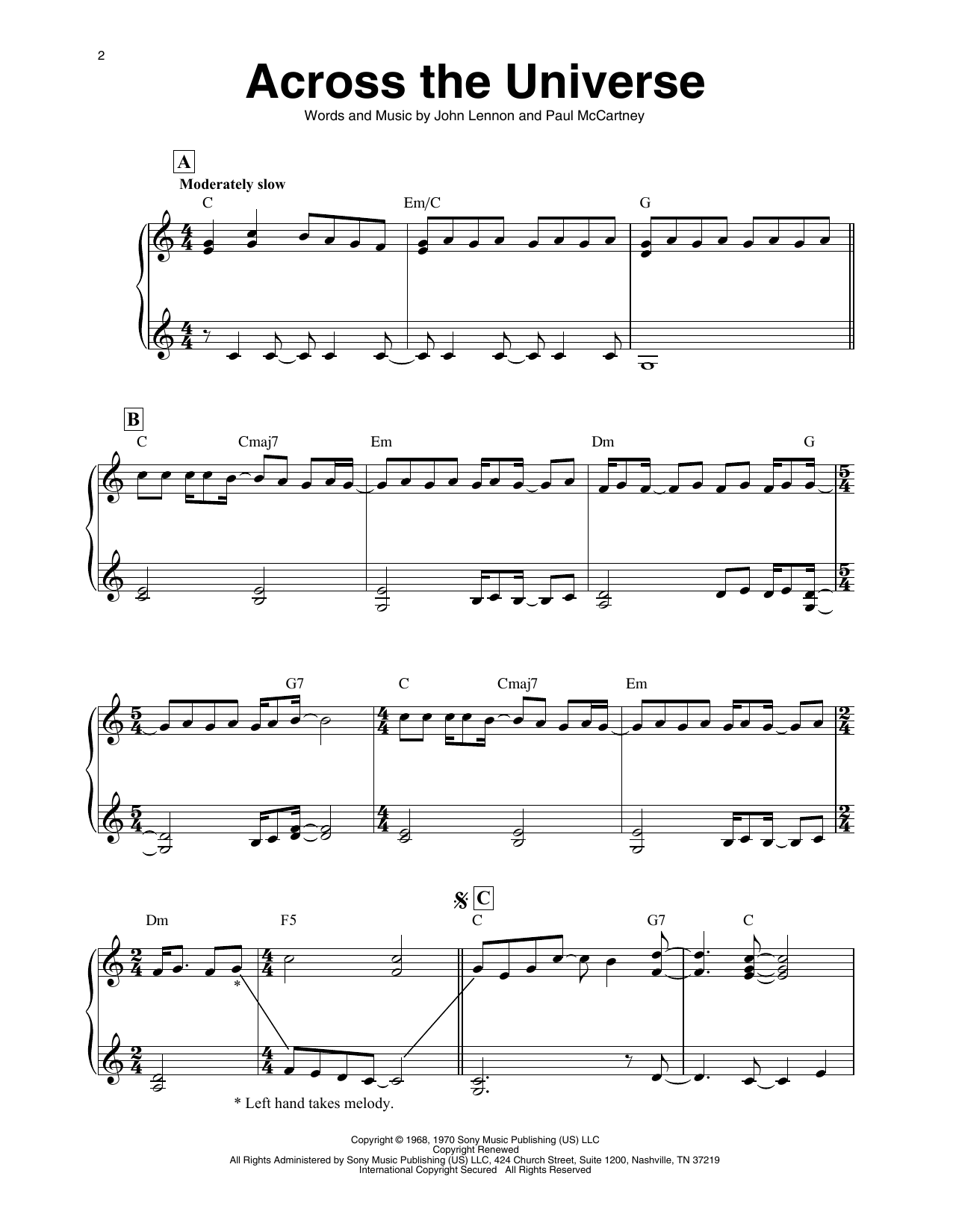 The Beatles Across The Universe (arr. Maeve Gilchrist) Sheet Music Notes & Chords for Harp - Download or Print PDF