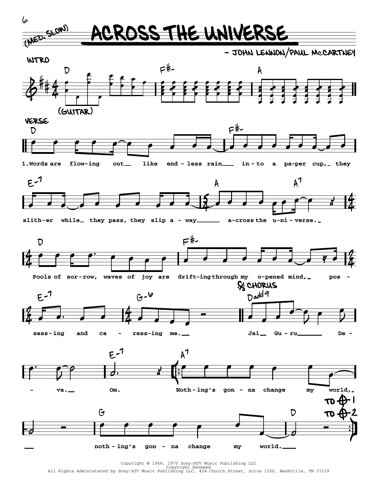 The Beatles Across The Universe [Jazz version] Sheet Music Notes & Chords for Real Book – Melody, Lyrics & Chords - Download or Print PDF