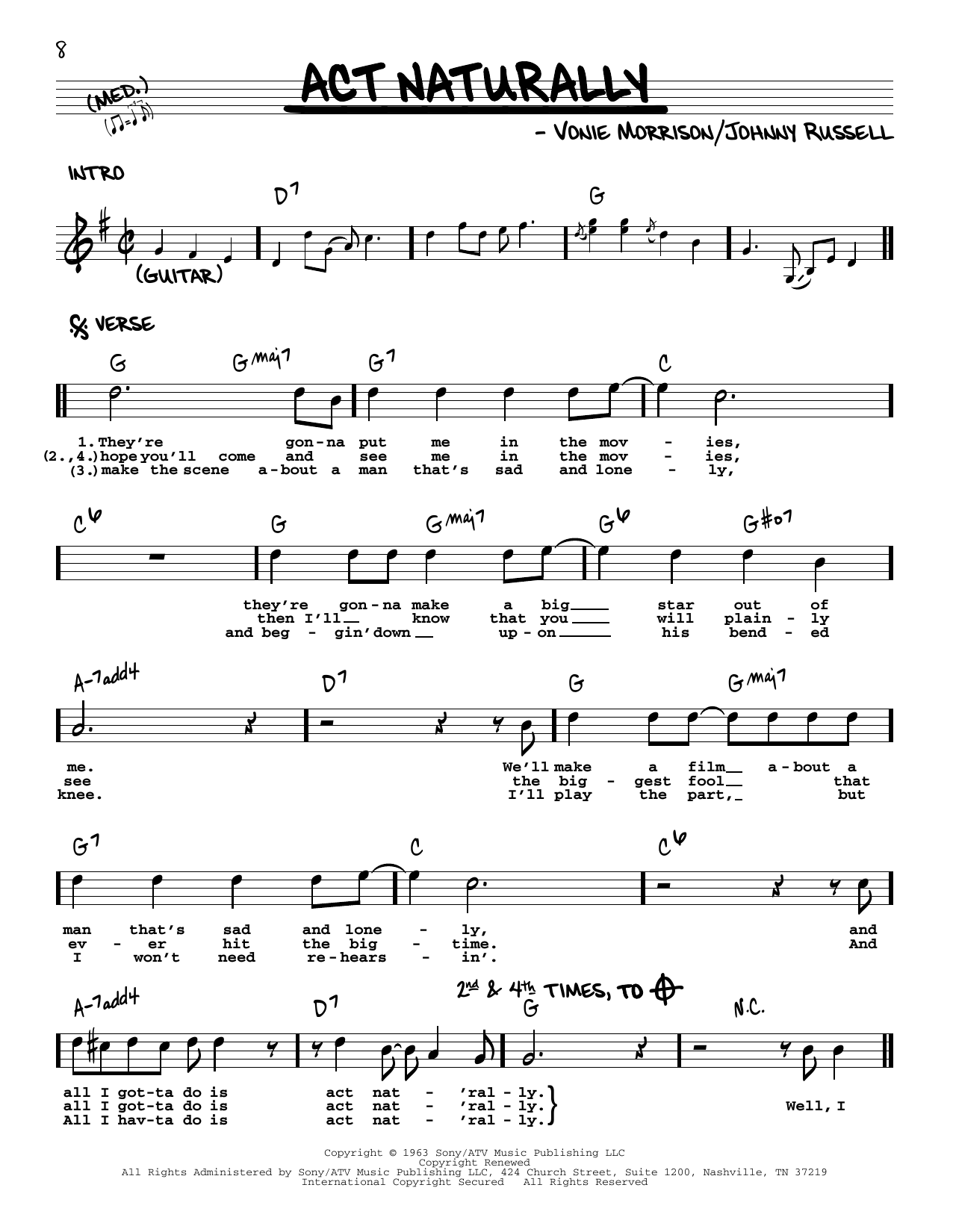 The Beatles Act Naturally [Jazz version] Sheet Music Notes & Chords for Real Book – Melody, Lyrics & Chords - Download or Print PDF