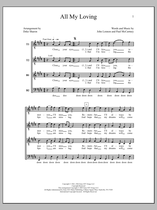 The Beatles All My Loving (arr. Deke Sharon) Sheet Music Notes & Chords for Choral - Download or Print PDF