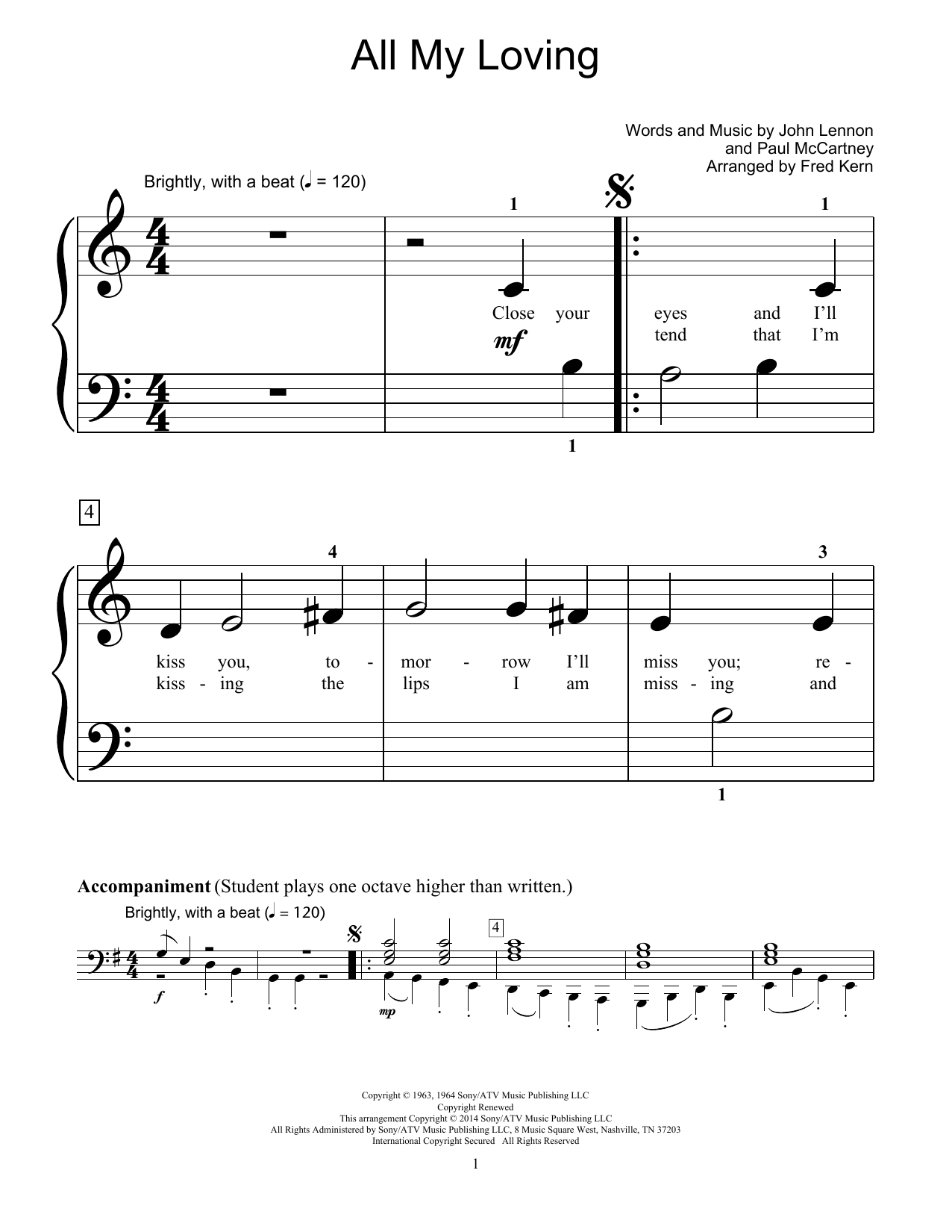Fred Kern All My Loving Sheet Music Notes & Chords for Educational Piano - Download or Print PDF