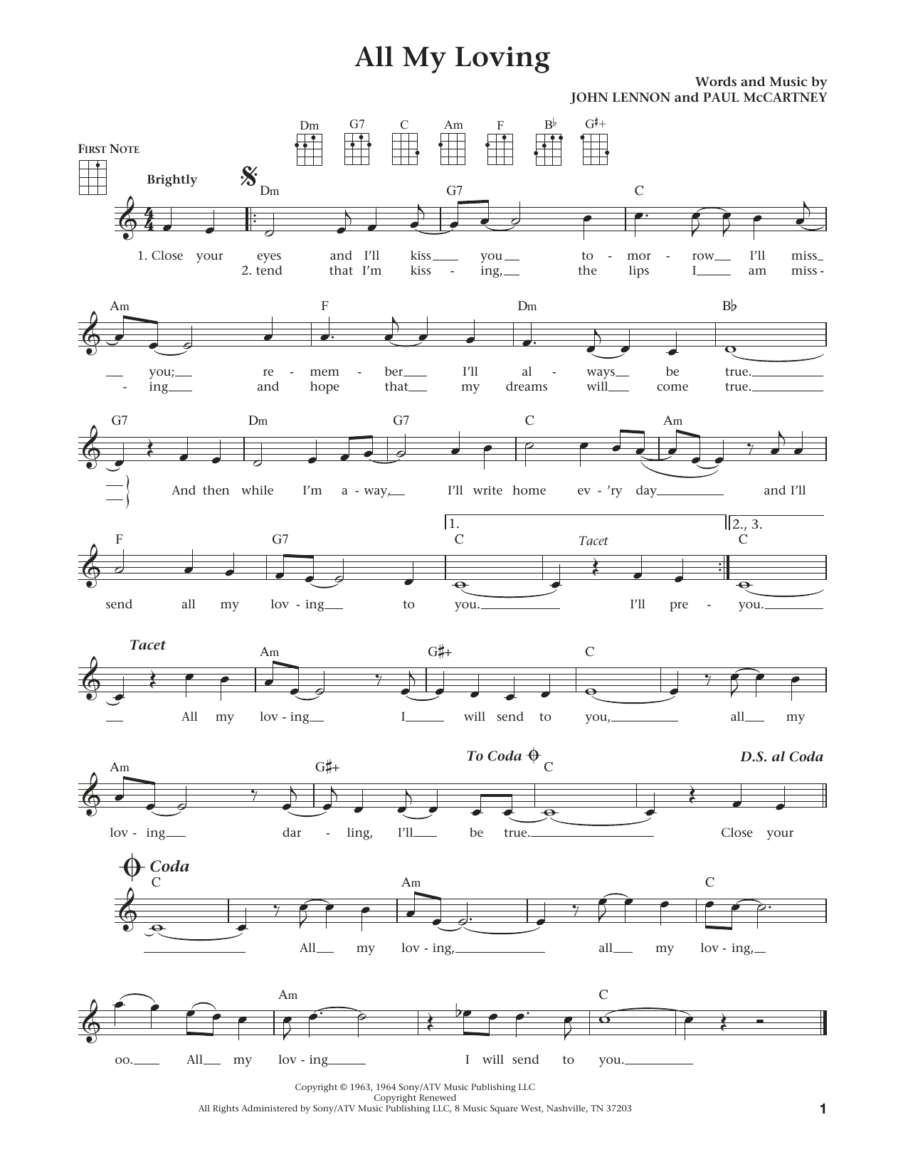 The Beatles All My Loving (from The Daily Ukulele) (arr. Liz and Jim Beloff) Sheet Music Notes & Chords for Ukulele - Download or Print PDF