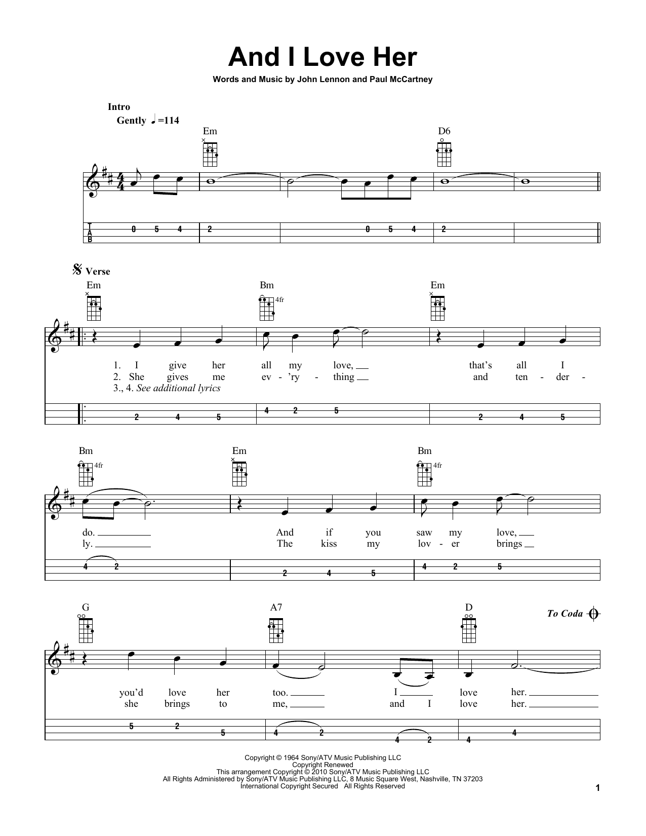 The Beatles And I Love Her (arr. Bobby Westfall) Sheet Music Notes & Chords for Mandolin - Download or Print PDF