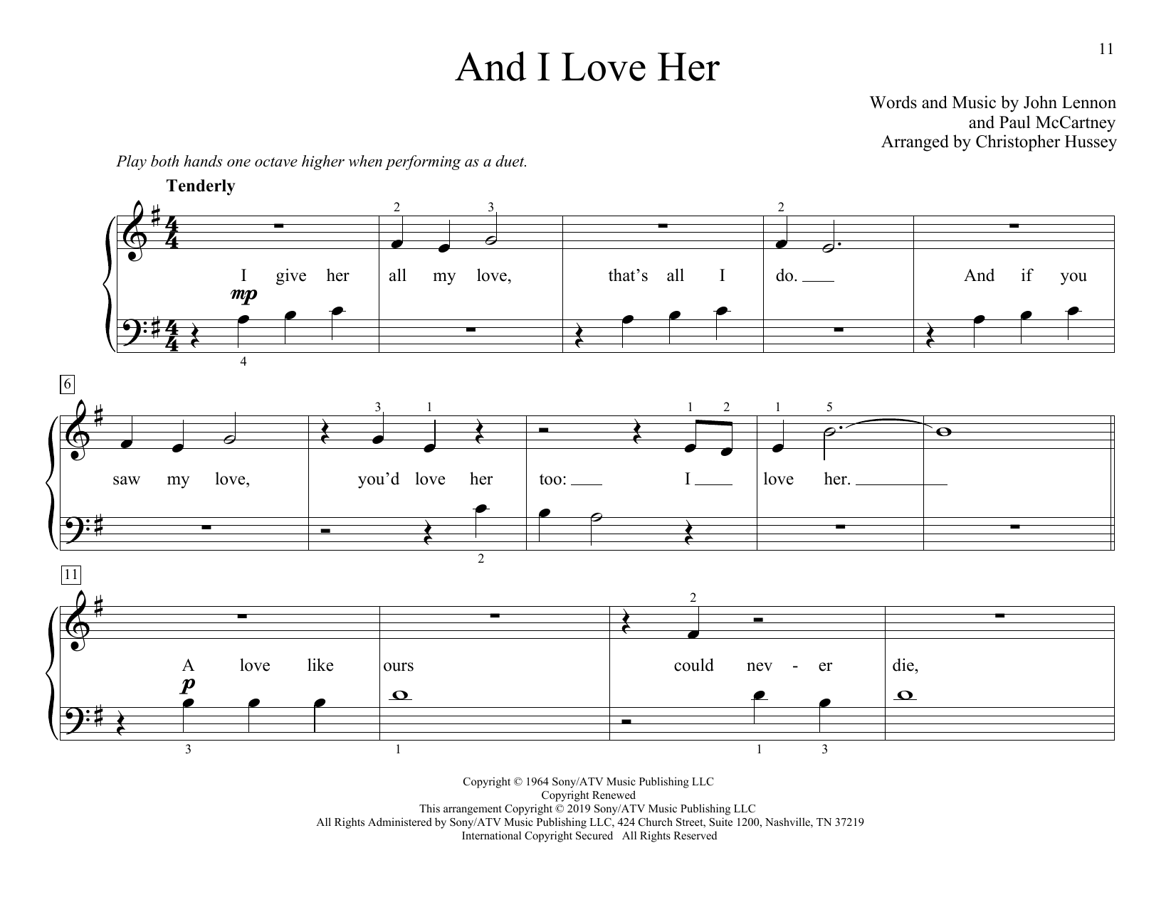 The Beatles And I Love Her (arr. Christopher Hussey) Sheet Music Notes & Chords for Piano Duet - Download or Print PDF