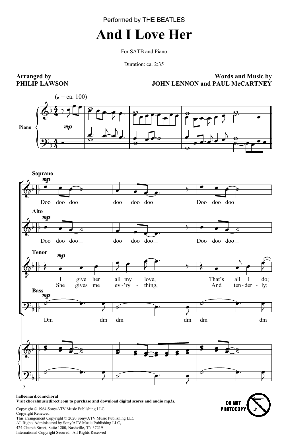 The Beatles And I Love Her (arr. Philip Lawson) Sheet Music Notes & Chords for SATB Choir - Download or Print PDF