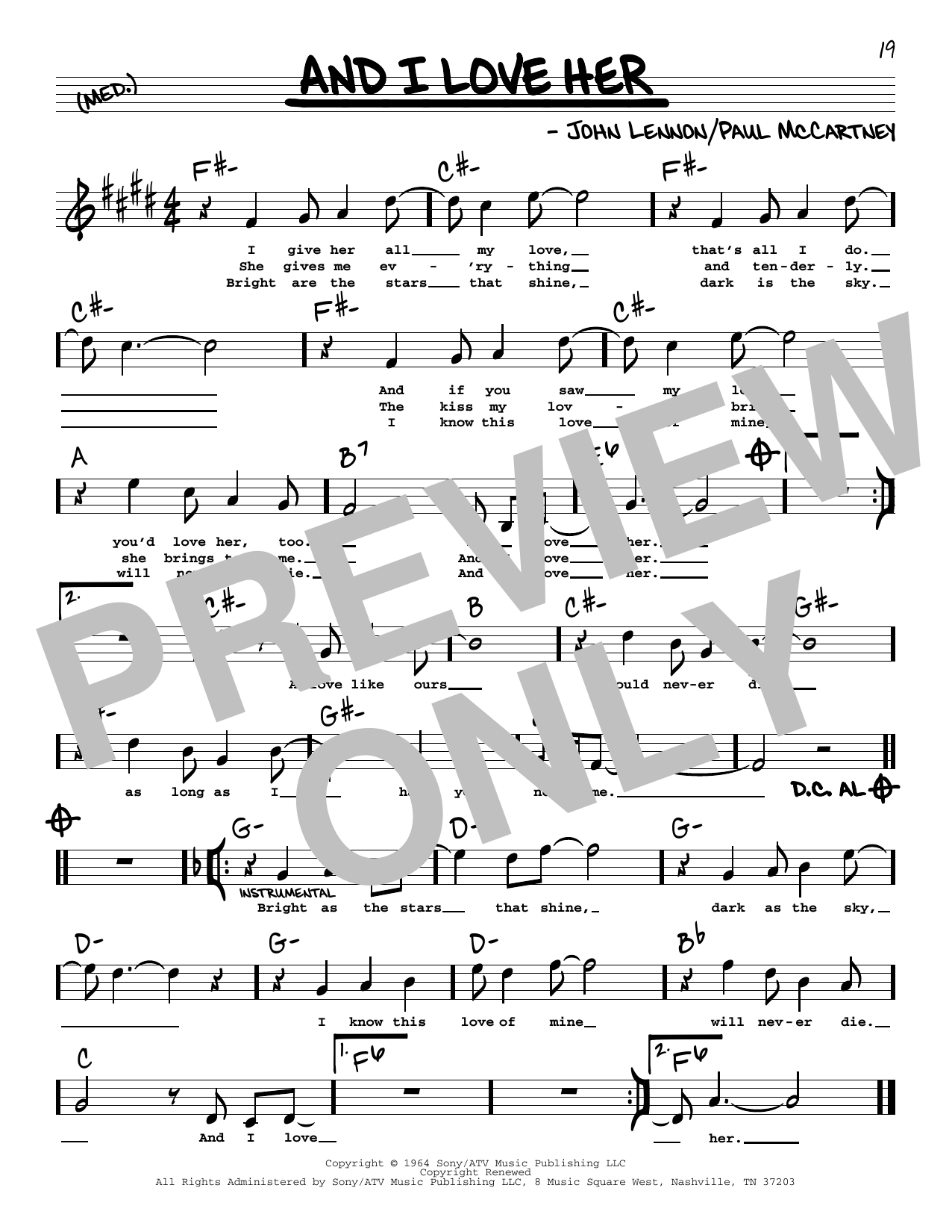 The Beatles And I Love Her (High Voice) Sheet Music Notes & Chords for Real Book – Melody, Lyrics & Chords - Download or Print PDF