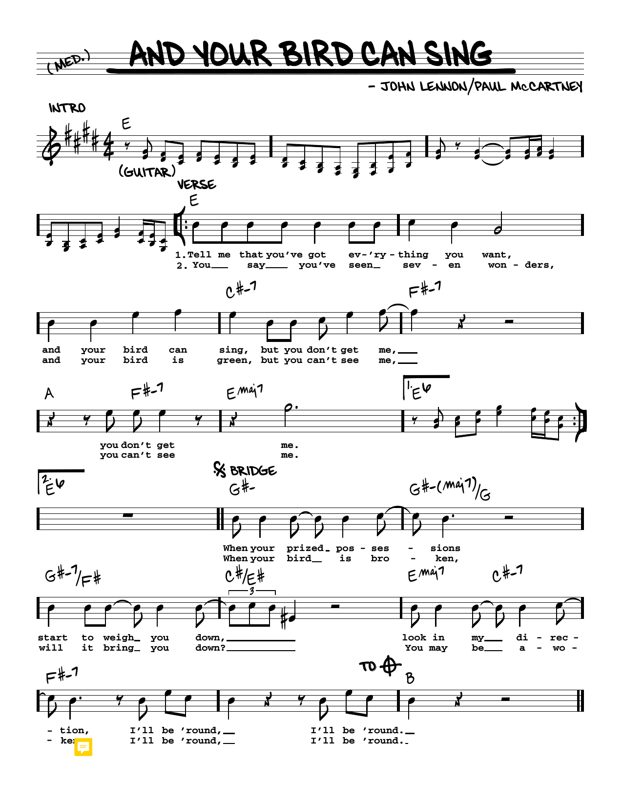 The Beatles And Your Bird Can Sing [Jazz version] Sheet Music Notes & Chords for Real Book – Melody, Lyrics & Chords - Download or Print PDF