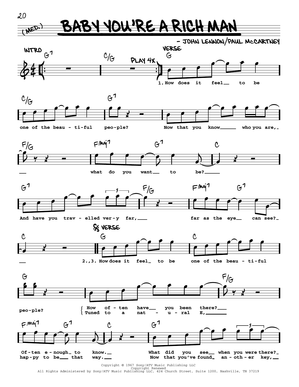 The Beatles Baby You're A Rich Man [Jazz version] Sheet Music Notes & Chords for Real Book – Melody, Lyrics & Chords - Download or Print PDF