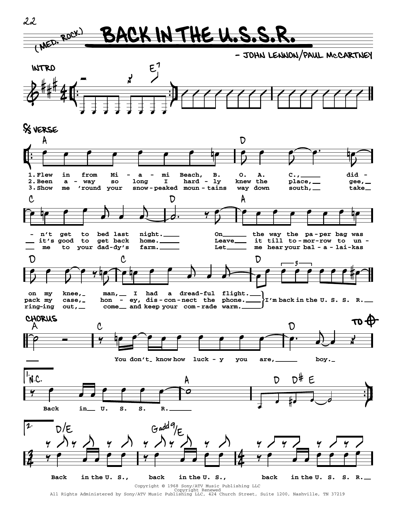 The Beatles Back In The U.S.S.R. [Jazz version] Sheet Music Notes & Chords for Real Book – Melody, Lyrics & Chords - Download or Print PDF