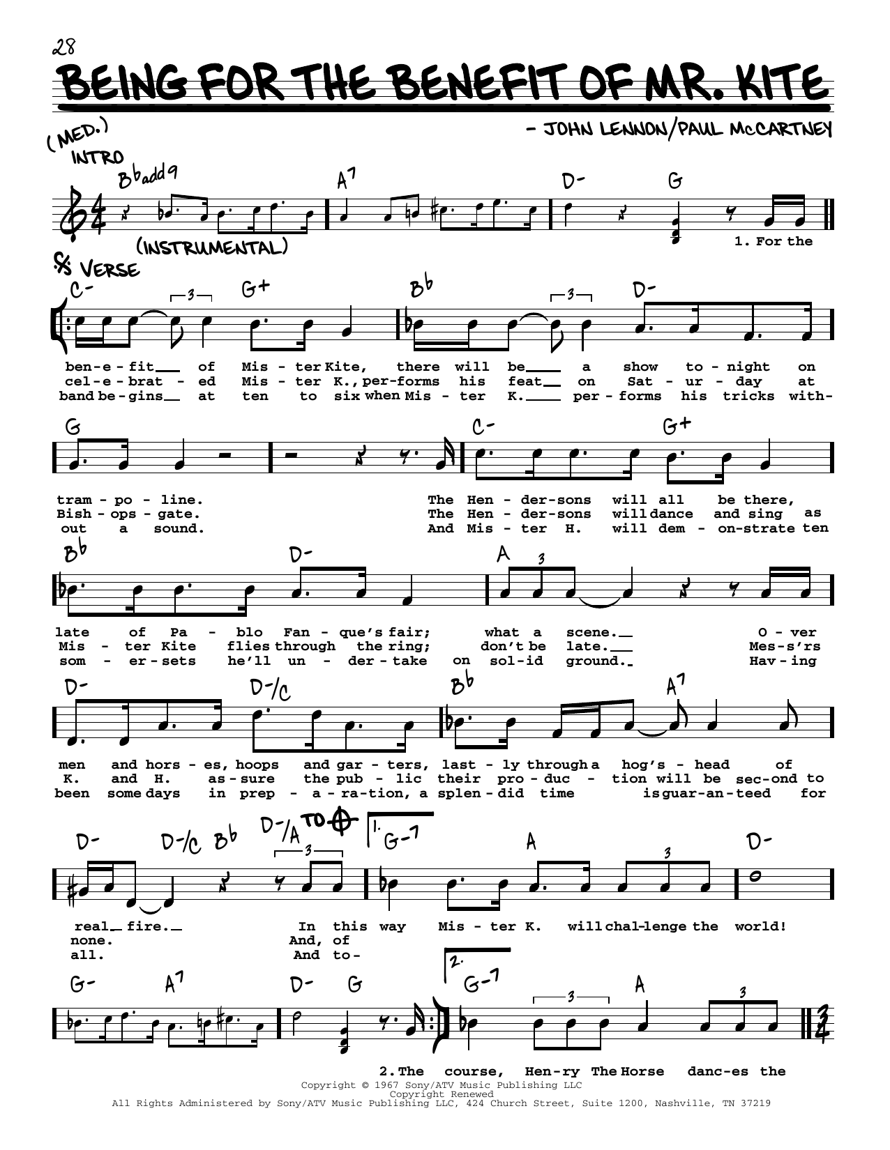 The Beatles Being For The Benefit Of Mr. Kite [Jazz version] Sheet Music Notes & Chords for Real Book – Melody, Lyrics & Chords - Download or Print PDF