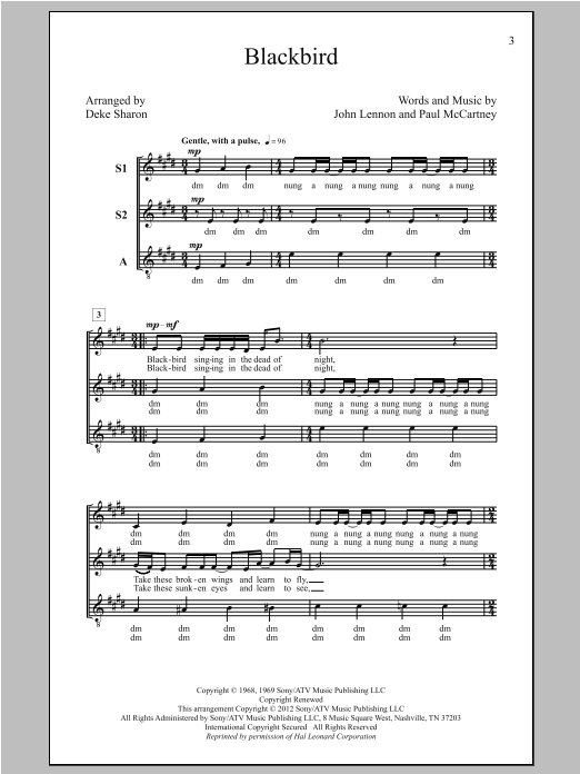 The Beatles Blackbird (arr. Deke Sharon) Sheet Music Notes & Chords for SSA - Download or Print PDF