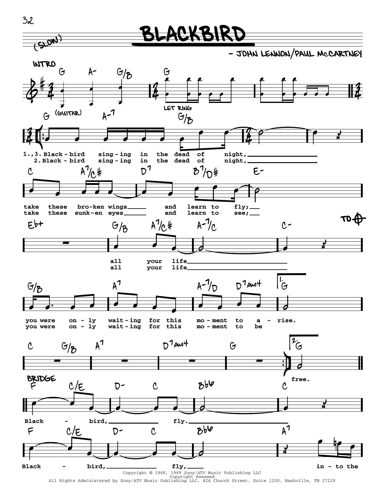 The Beatles Blackbird [Jazz version] Sheet Music Notes & Chords for Real Book – Melody, Lyrics & Chords - Download or Print PDF