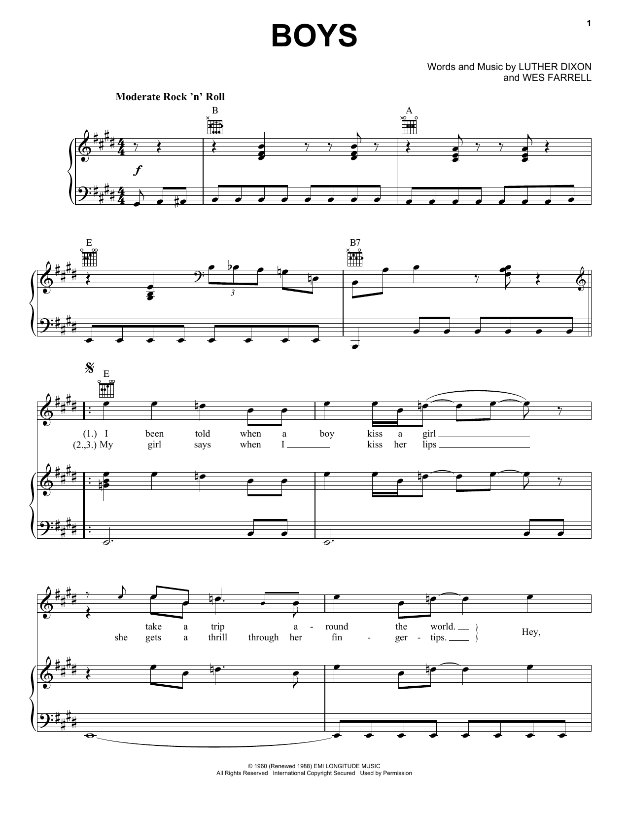 The Beatles Boys Sheet Music Notes & Chords for Piano, Vocal & Guitar (Right-Hand Melody) - Download or Print PDF