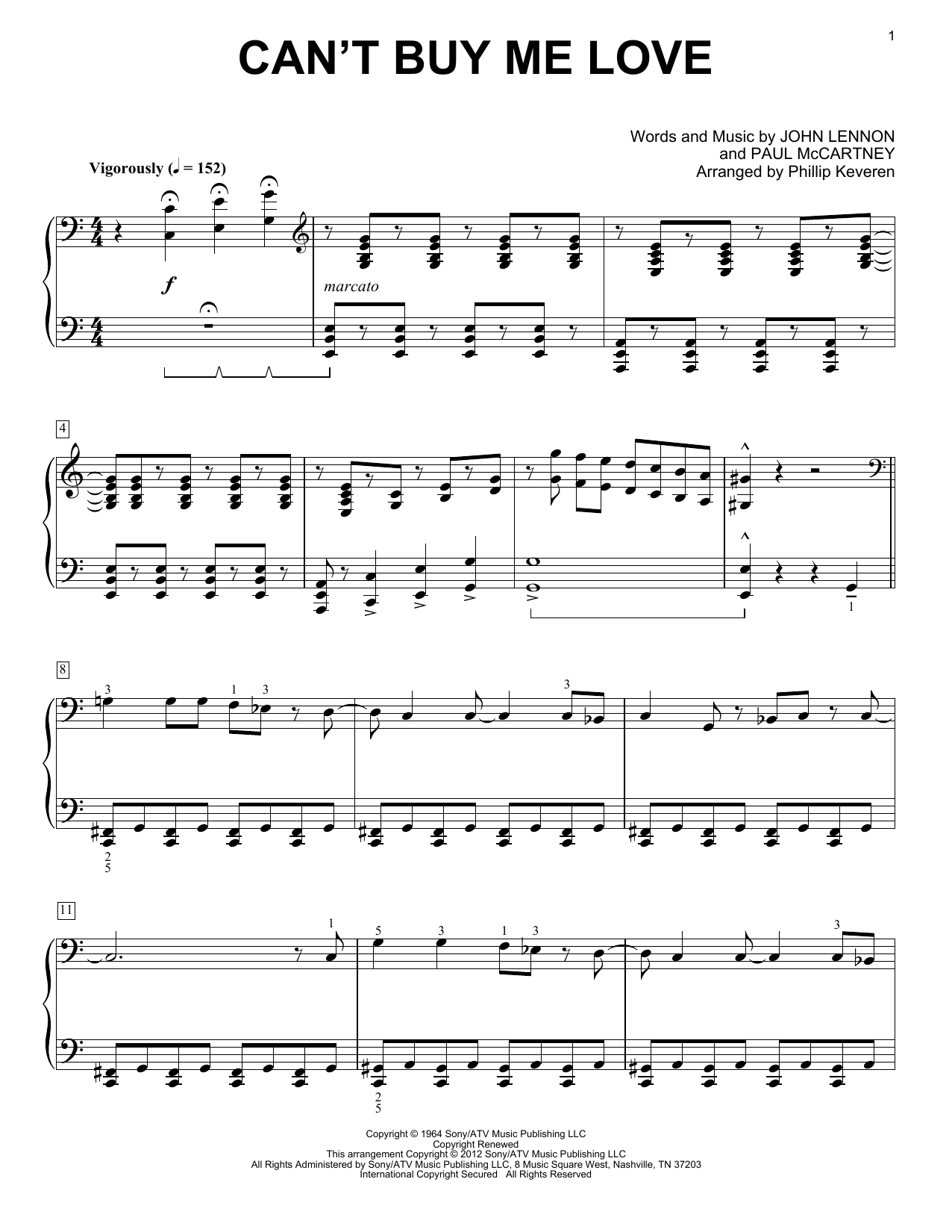 The Beatles Can't Buy Me Love [Classical version] (arr. Phillip Keveren) Sheet Music Notes & Chords for Piano - Download or Print PDF