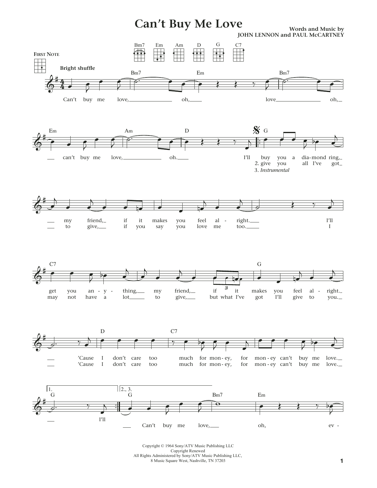 The Beatles Can't Buy Me Love (from The Daily Ukulele) (arr. Liz and Jim Beloff) Sheet Music Notes & Chords for Ukulele - Download or Print PDF