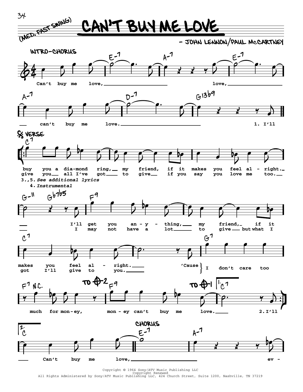 The Beatles Can't Buy Me Love [Jazz version] Sheet Music Notes & Chords for Real Book – Melody, Lyrics & Chords - Download or Print PDF