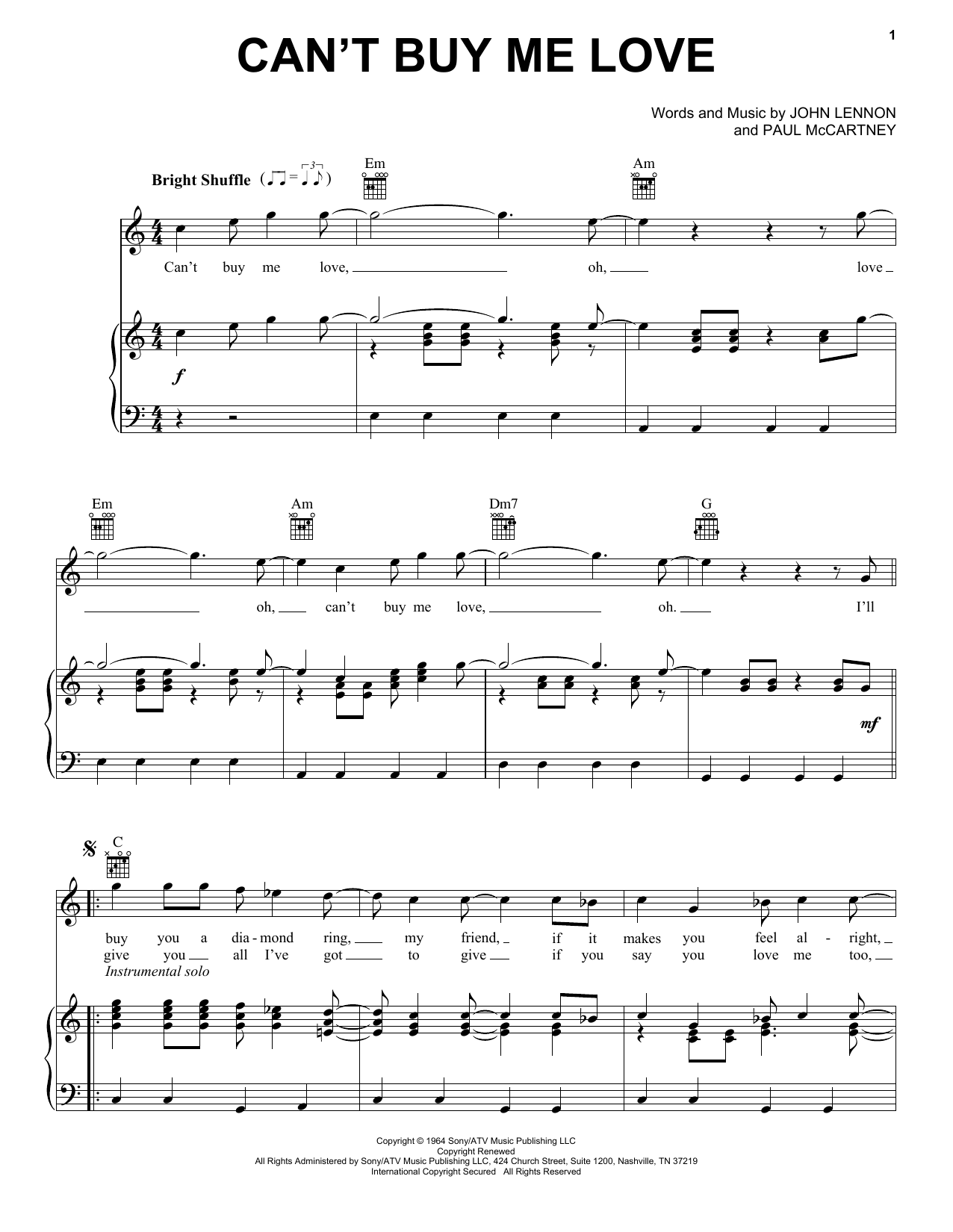 The Beatles Can't Buy Me Love Sheet Music Notes & Chords for Piano Duet - Download or Print PDF