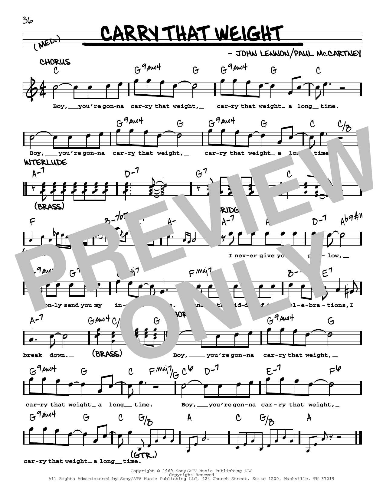 The Beatles Carry That Weight [Jazz version] Sheet Music Notes & Chords for Real Book – Melody, Lyrics & Chords - Download or Print PDF