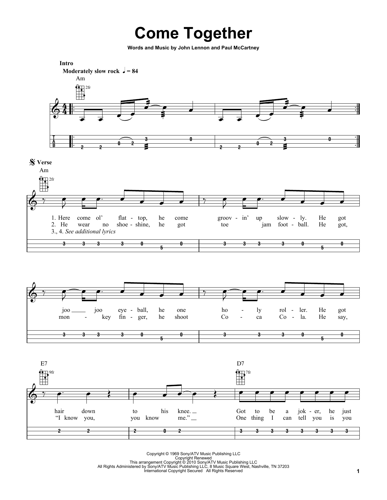 The Beatles Come Together (arr. Bobby Westfall) Sheet Music Notes & Chords for Mandolin - Download or Print PDF