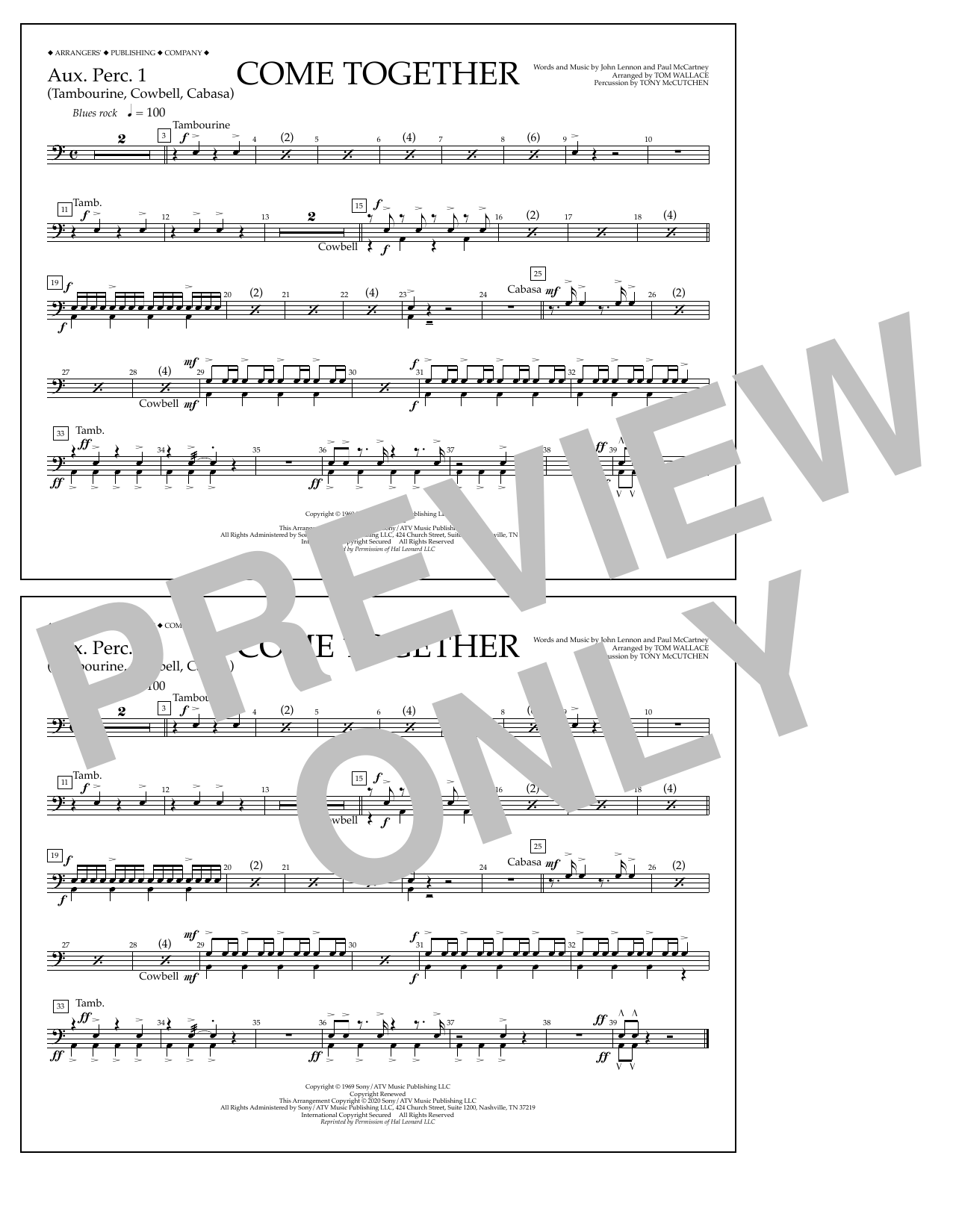 The Beatles Come Together (arr. Tom Wallace) - Aux. Perc. 1 Sheet Music Notes & Chords for Marching Band - Download or Print PDF