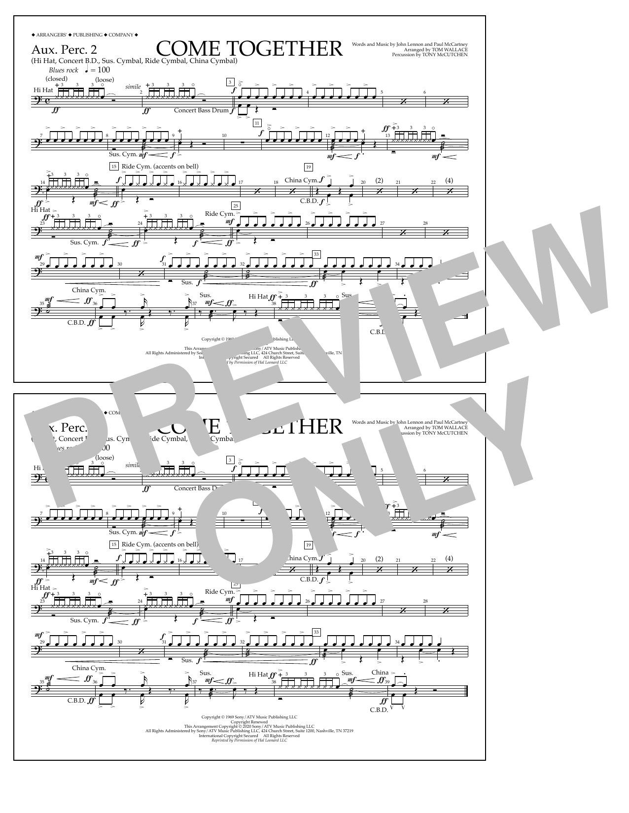 The Beatles Come Together (arr. Tom Wallace) - Aux. Perc. 2 Sheet Music Notes & Chords for Marching Band - Download or Print PDF