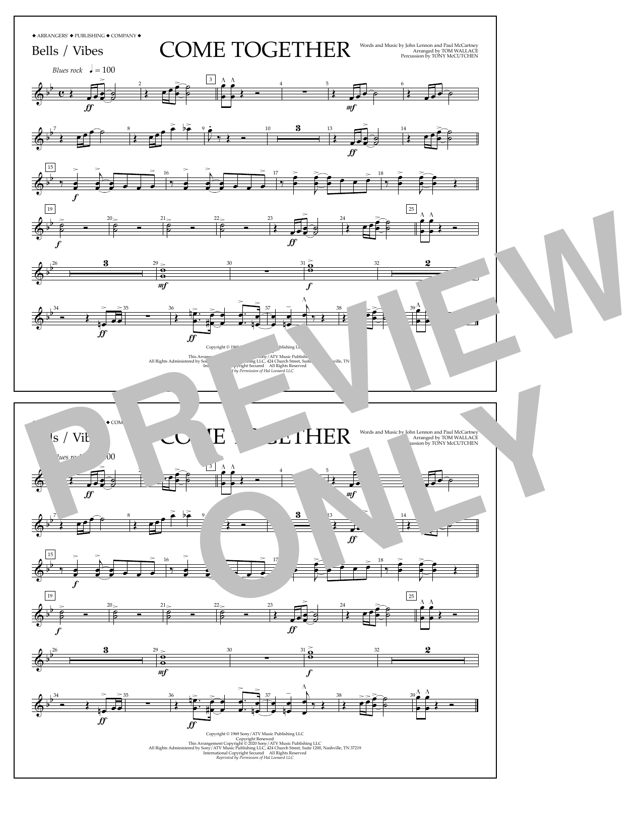 The Beatles Come Together (arr. Tom Wallace) - Bells/Vibes Sheet Music Notes & Chords for Marching Band - Download or Print PDF