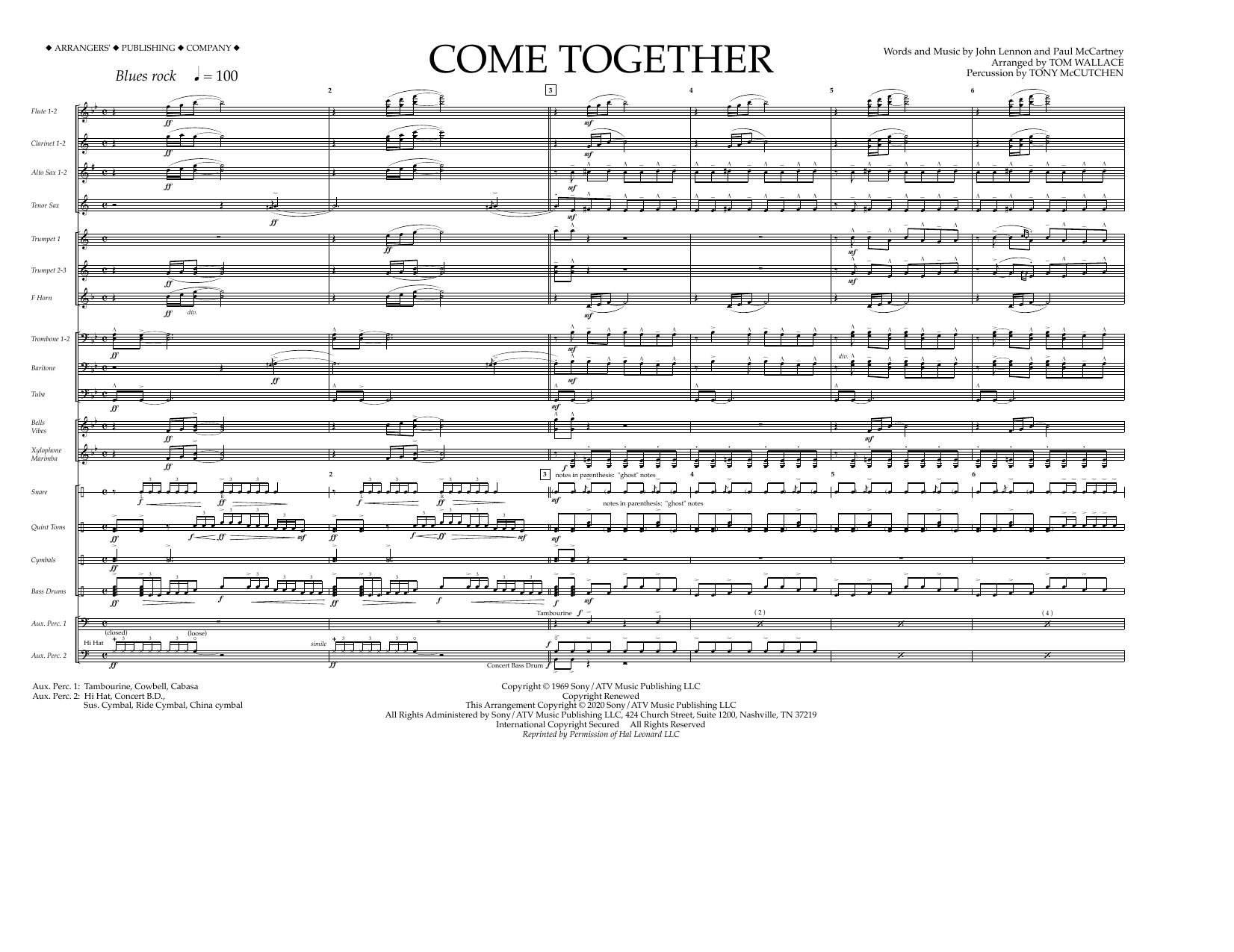 The Beatles Come Together (arr. Tom Wallace) - Full Score Sheet Music Notes & Chords for Marching Band - Download or Print PDF
