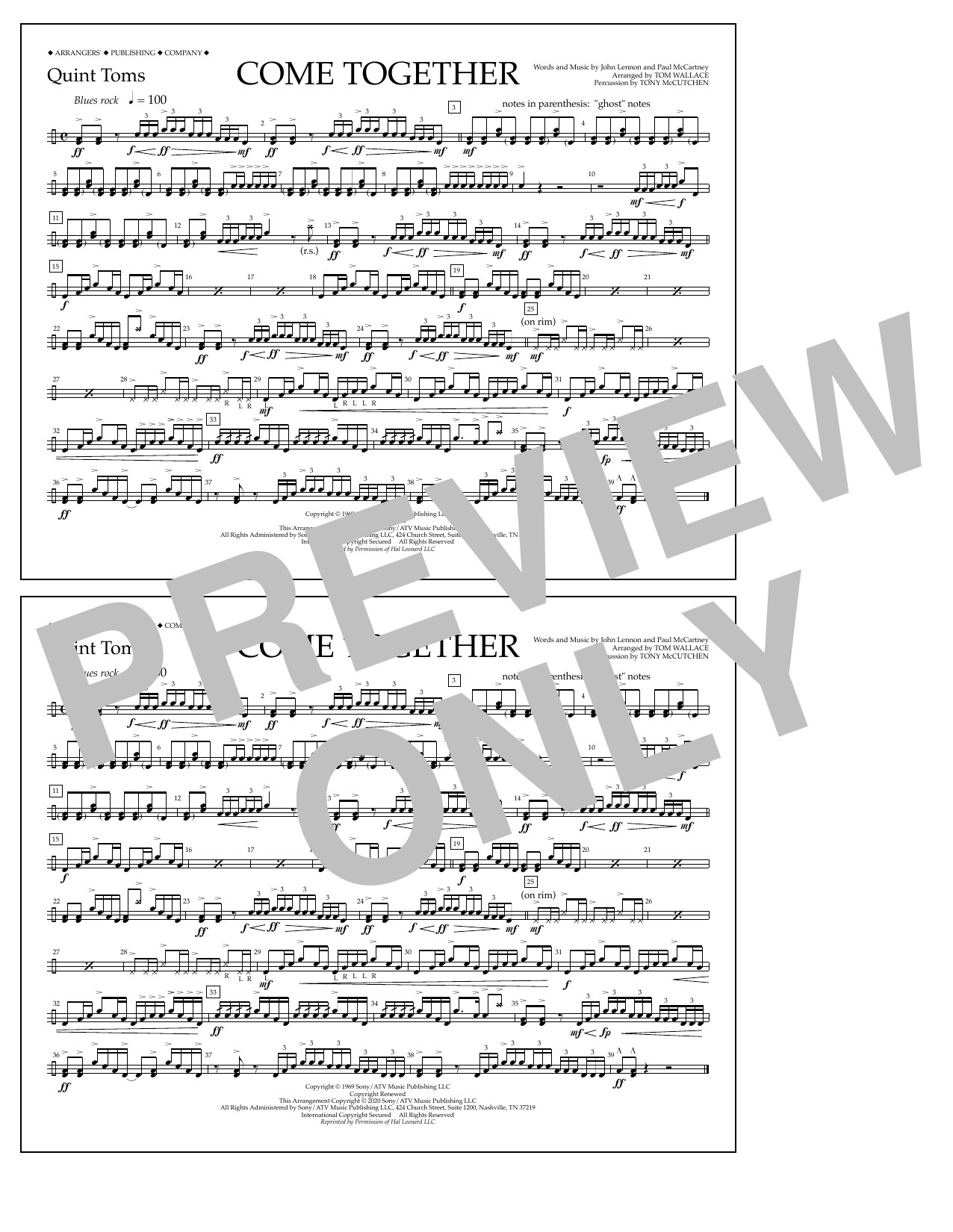 The Beatles Come Together (arr. Tom Wallace) - Quint-Toms Sheet Music Notes & Chords for Marching Band - Download or Print PDF