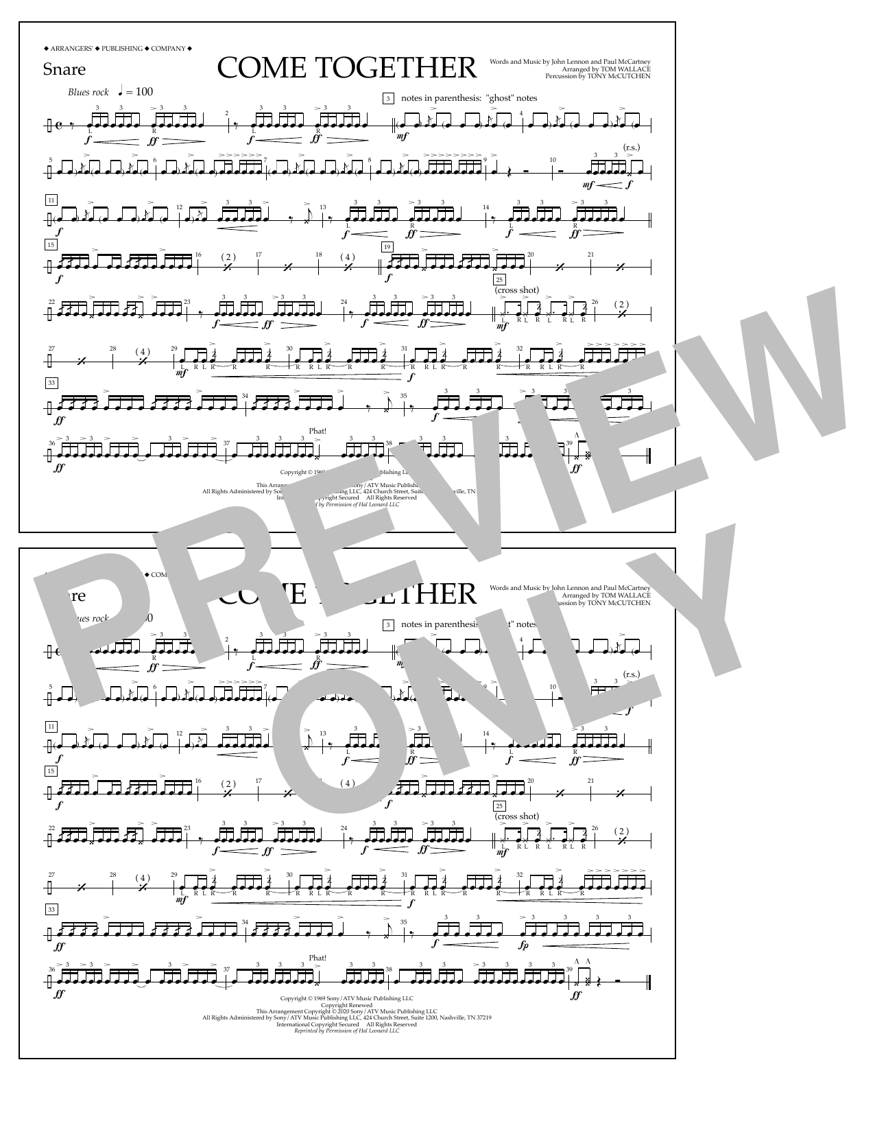 The Beatles Come Together (arr. Tom Wallace) - Snare Sheet Music Notes & Chords for Marching Band - Download or Print PDF