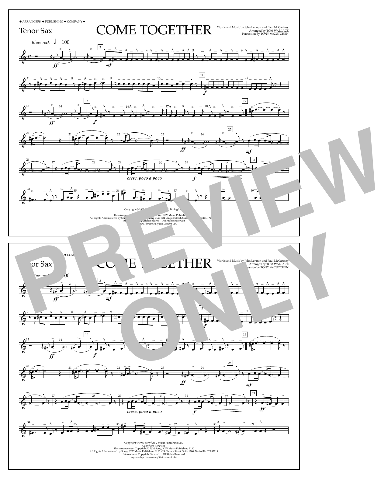 The Beatles Come Together (arr. Tom Wallace) - Tenor Sax Sheet Music Notes & Chords for Marching Band - Download or Print PDF