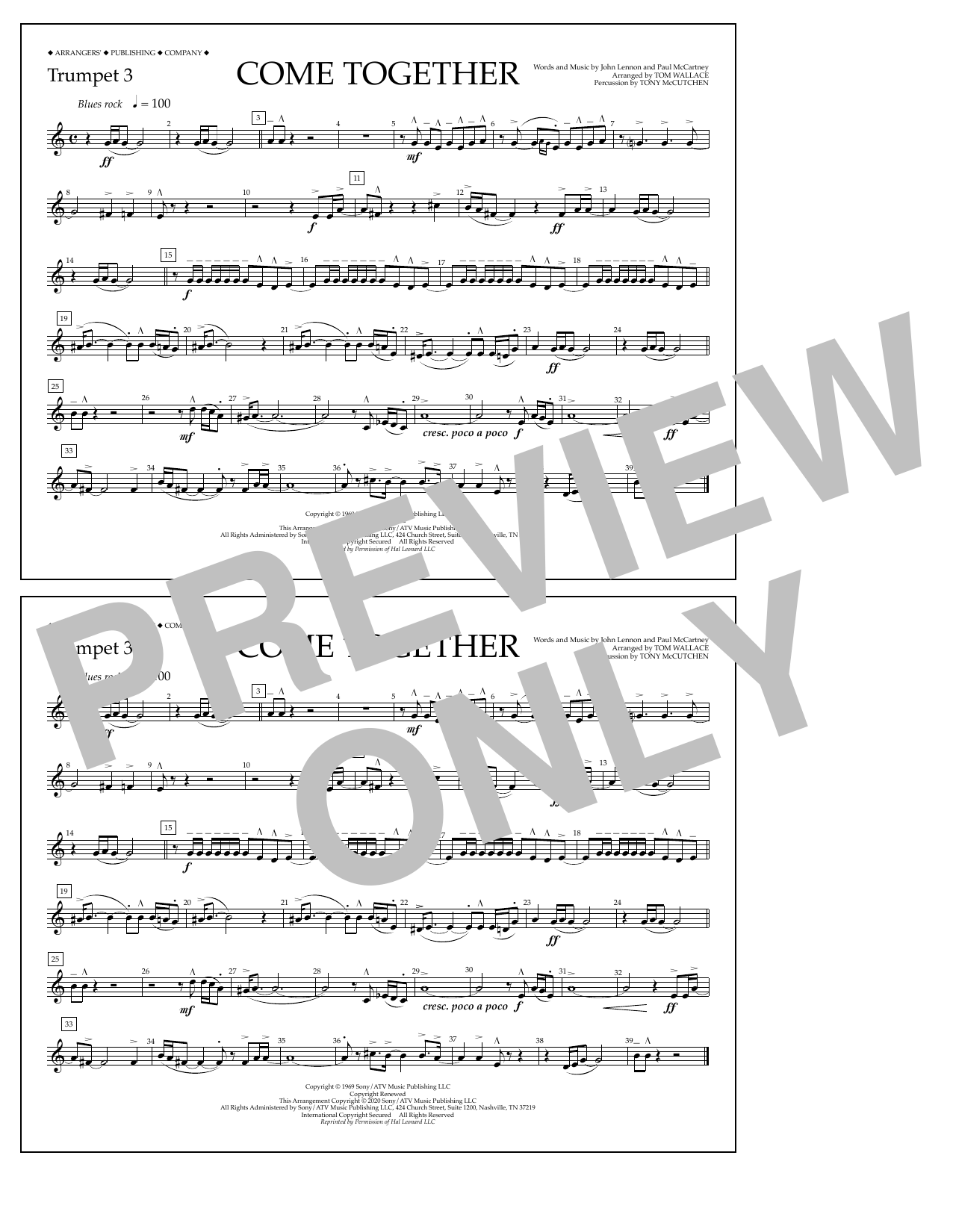 The Beatles Come Together (arr. Tom Wallace) - Trumpet 3 Sheet Music Notes & Chords for Marching Band - Download or Print PDF