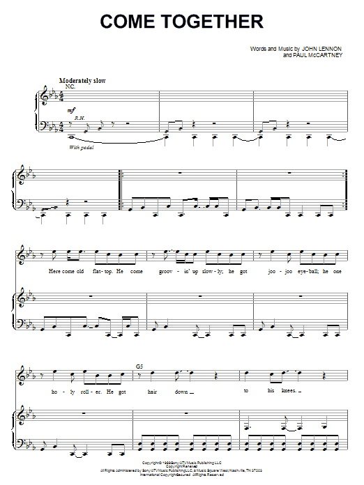 The Beatles Come Together Sheet Music Notes & Chords for Piano, Vocal & Guitar (Right-Hand Melody) - Download or Print PDF