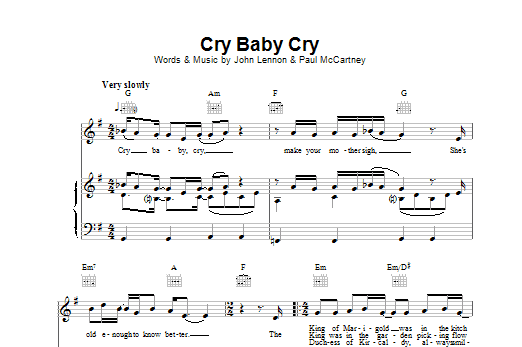 The Beatles Cry Baby Cry Sheet Music Notes & Chords for Piano, Vocal & Guitar (Right-Hand Melody) - Download or Print PDF